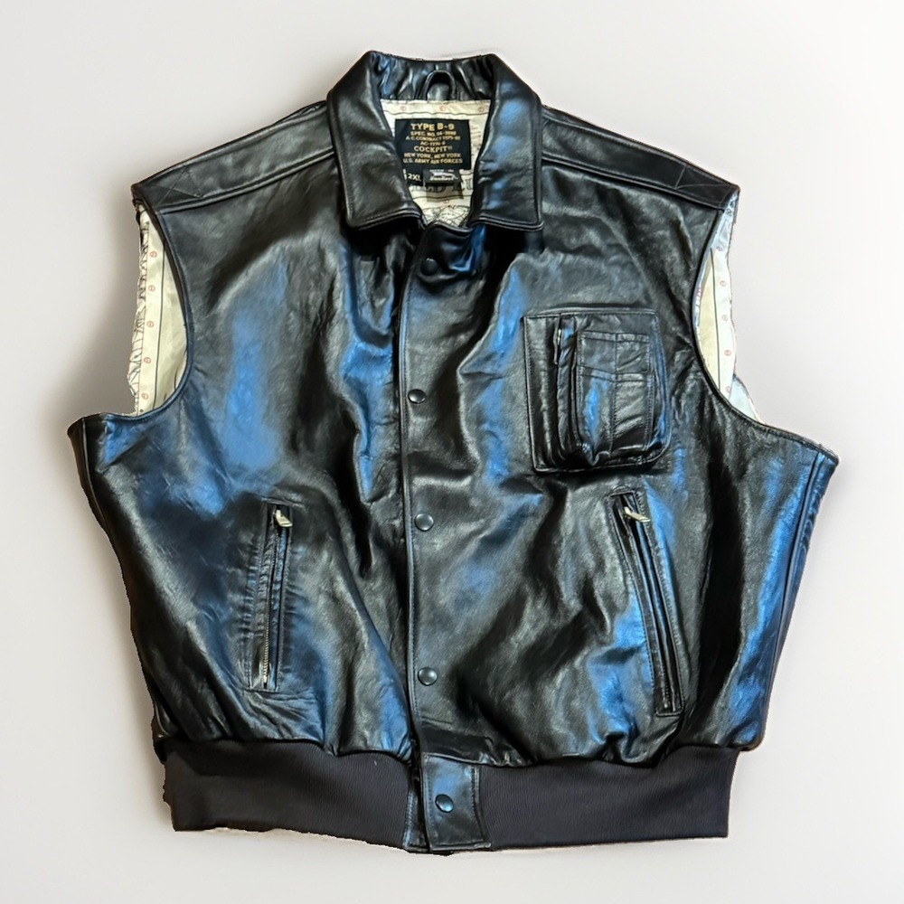 Cockpit Stearman Lambskin Leather Vest 2XL B-9 Black Pilot Flight USA Made $520